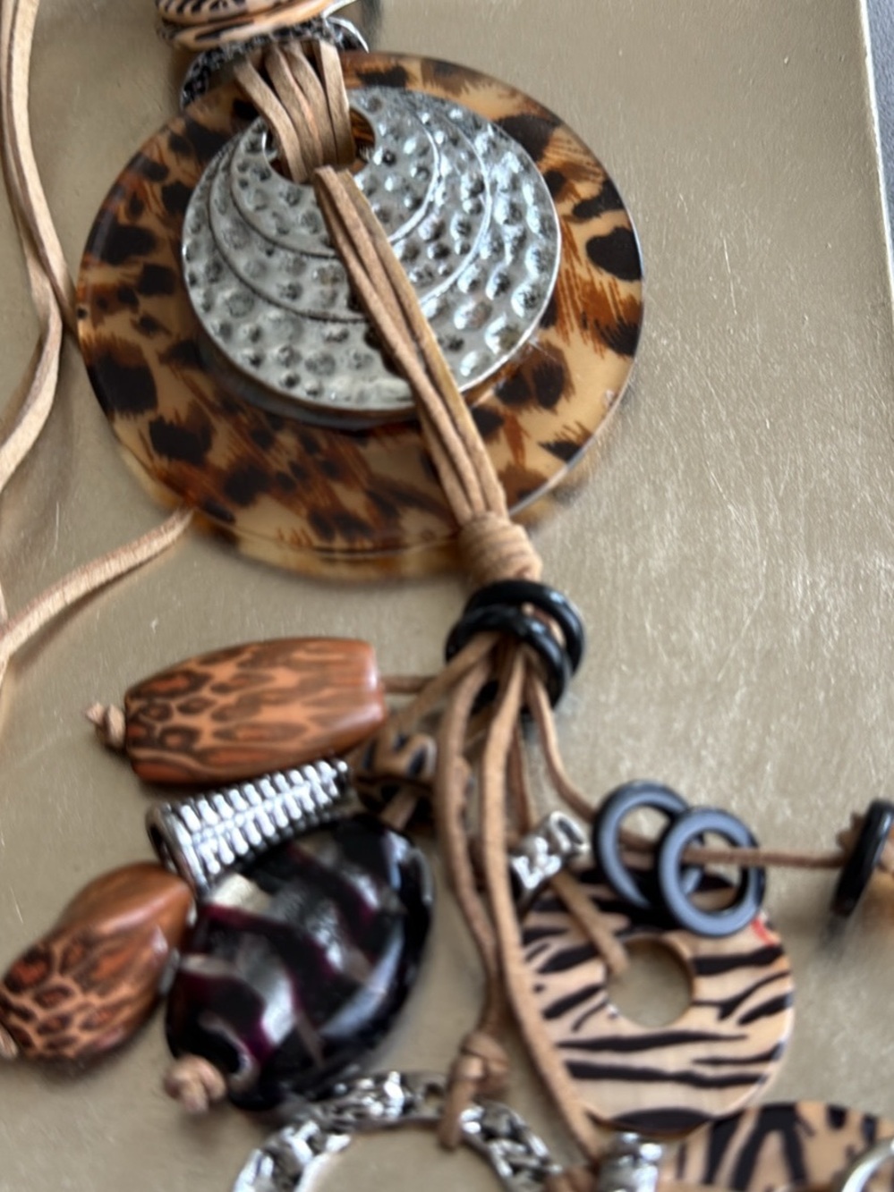 Boho Leopard Print Pendant Necklace in Brown and Silver - Picture 3 of 6